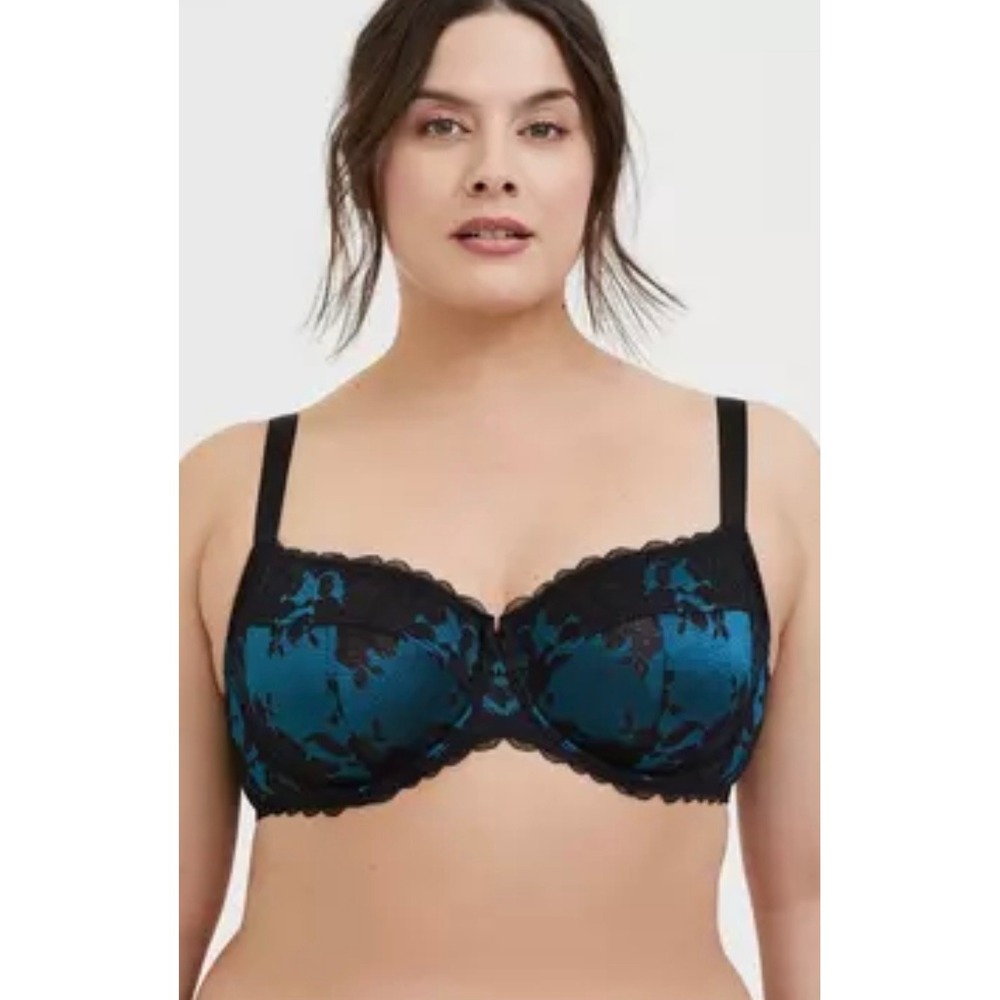Torrid Curve‎ 44D Bra Teal Blue Black Floral Lace Unlined Full Coverage